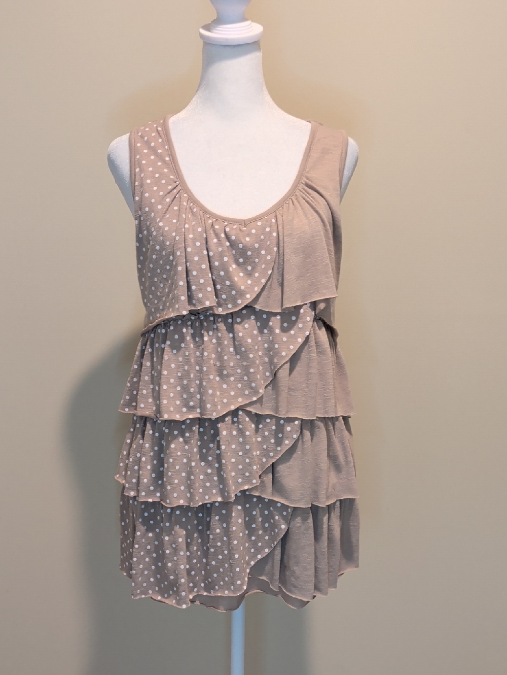 French Laundry Taupe Polka Dot Layered Ruffle Tiered Tunic